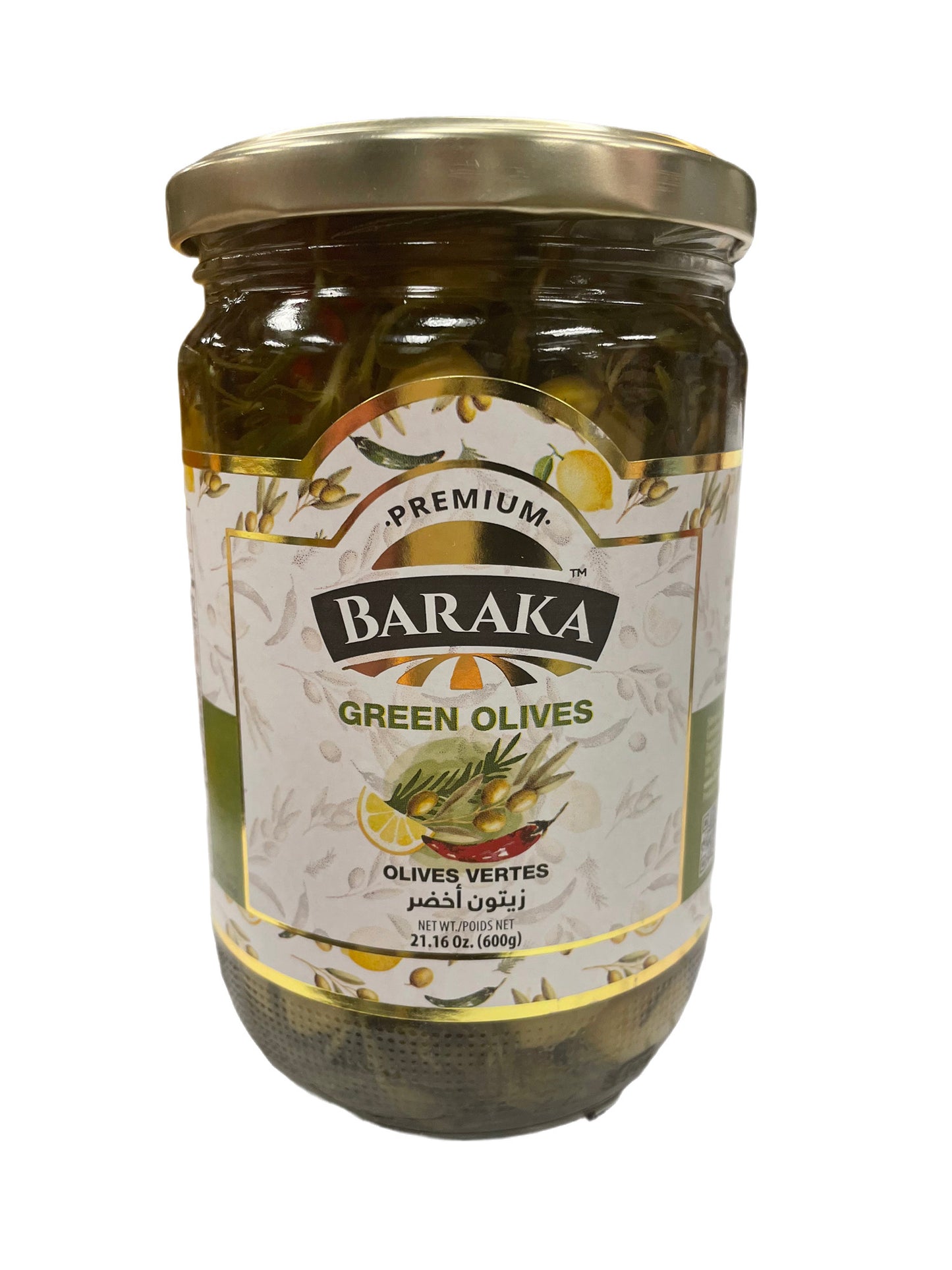 Baraka premium green olive w/thyme 600g