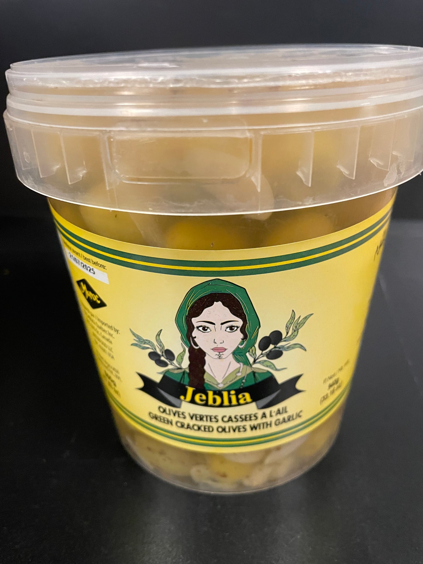 Jeblia cracked green olive with garlic 940g