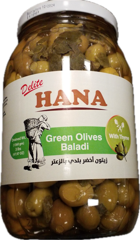 Hana green olives w/thyme 3lb